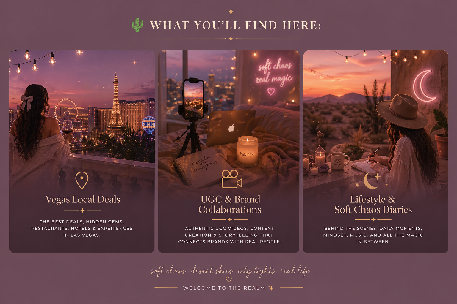 Vegas local deals, UGC content, and lifestyle graphic for The Angelic Realm