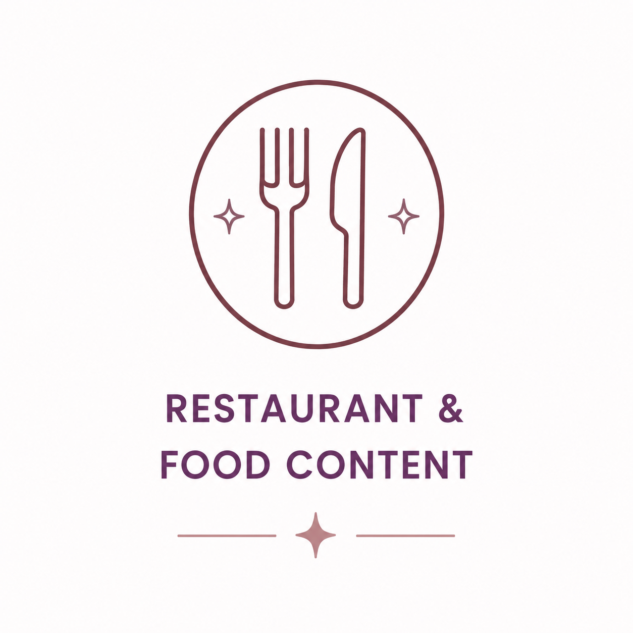 Restaurant and food content icon featuring a fork and knife inside a circular badge.
