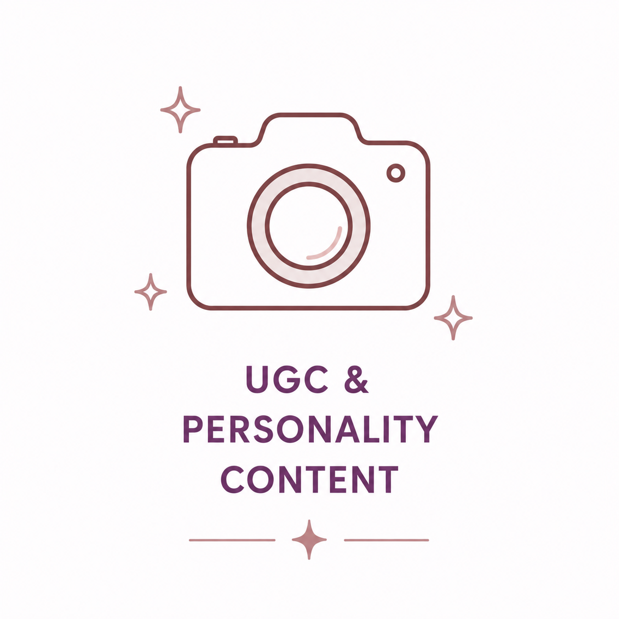 UGC and personality content icon featuring a camera surrounded by decorative stars.