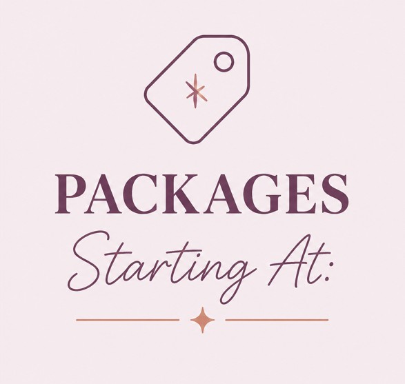 Packages Starting At graphic featuring a price tag icon, elegant typography, and decorative accents.