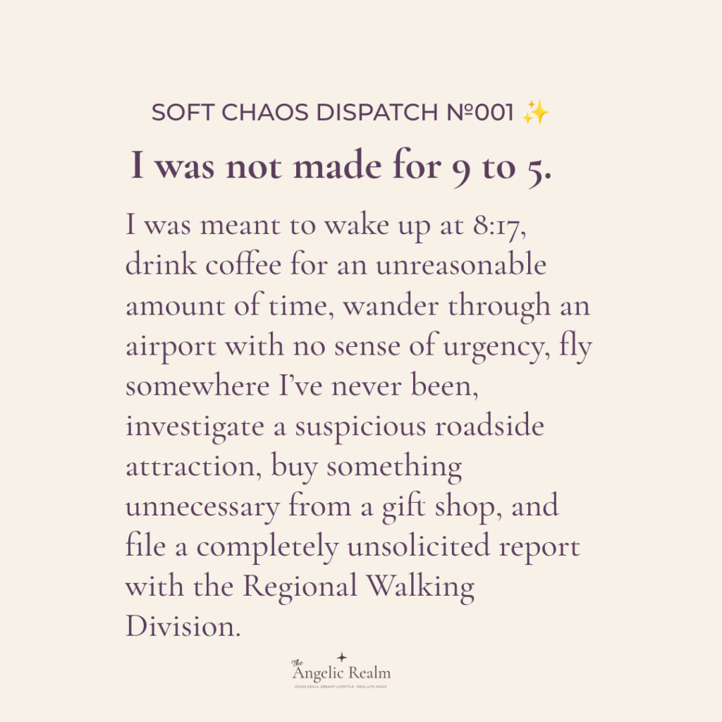Original Soft Chaos social media series graphic featuring humorous reflections on life's everyday absurdities, created by The Angelic Realm.